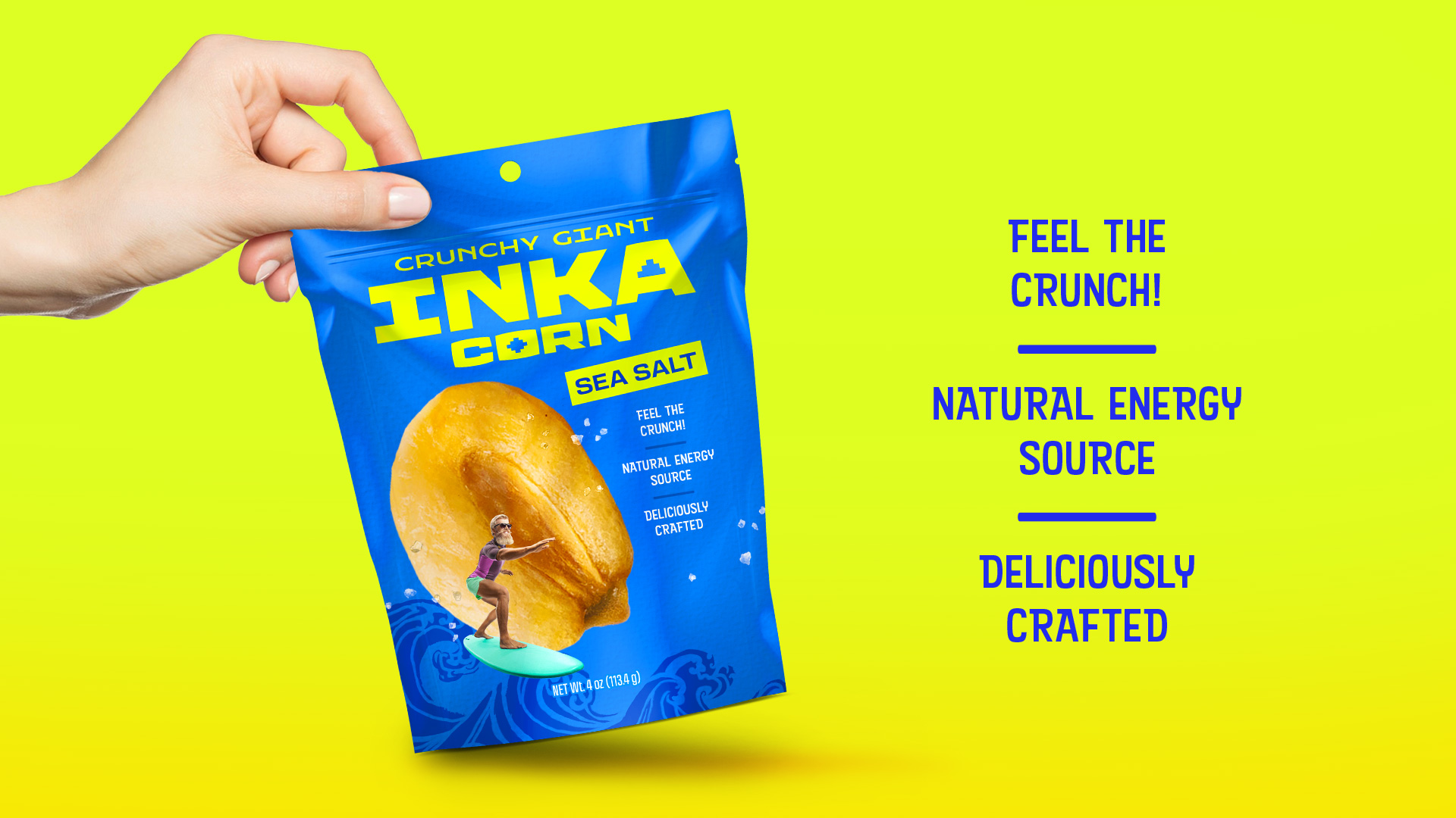 Aplicación del nuevo diseño de Inka Corn en material publicitario.